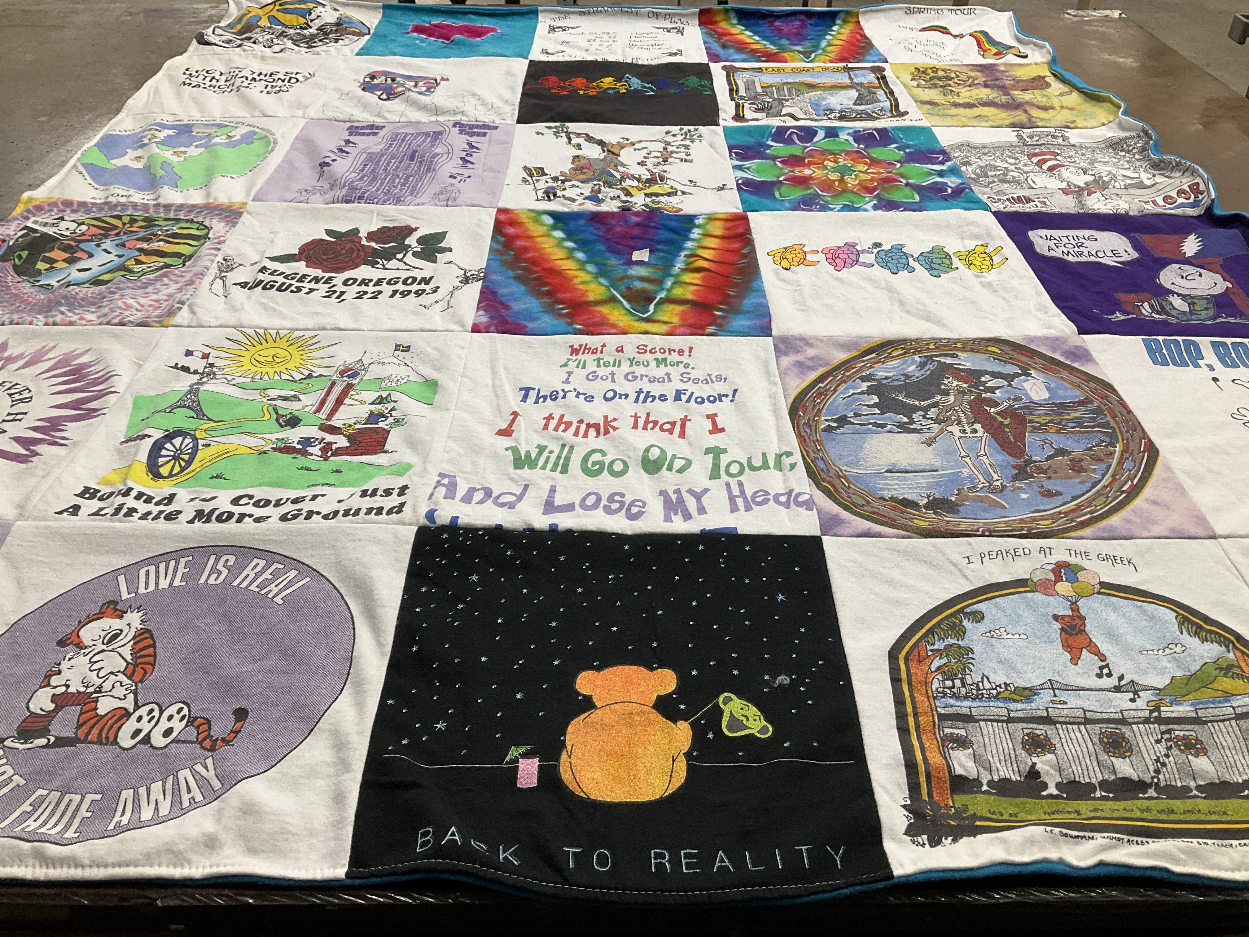 T-shirt quilt with music, festivals themes by Holly from MD