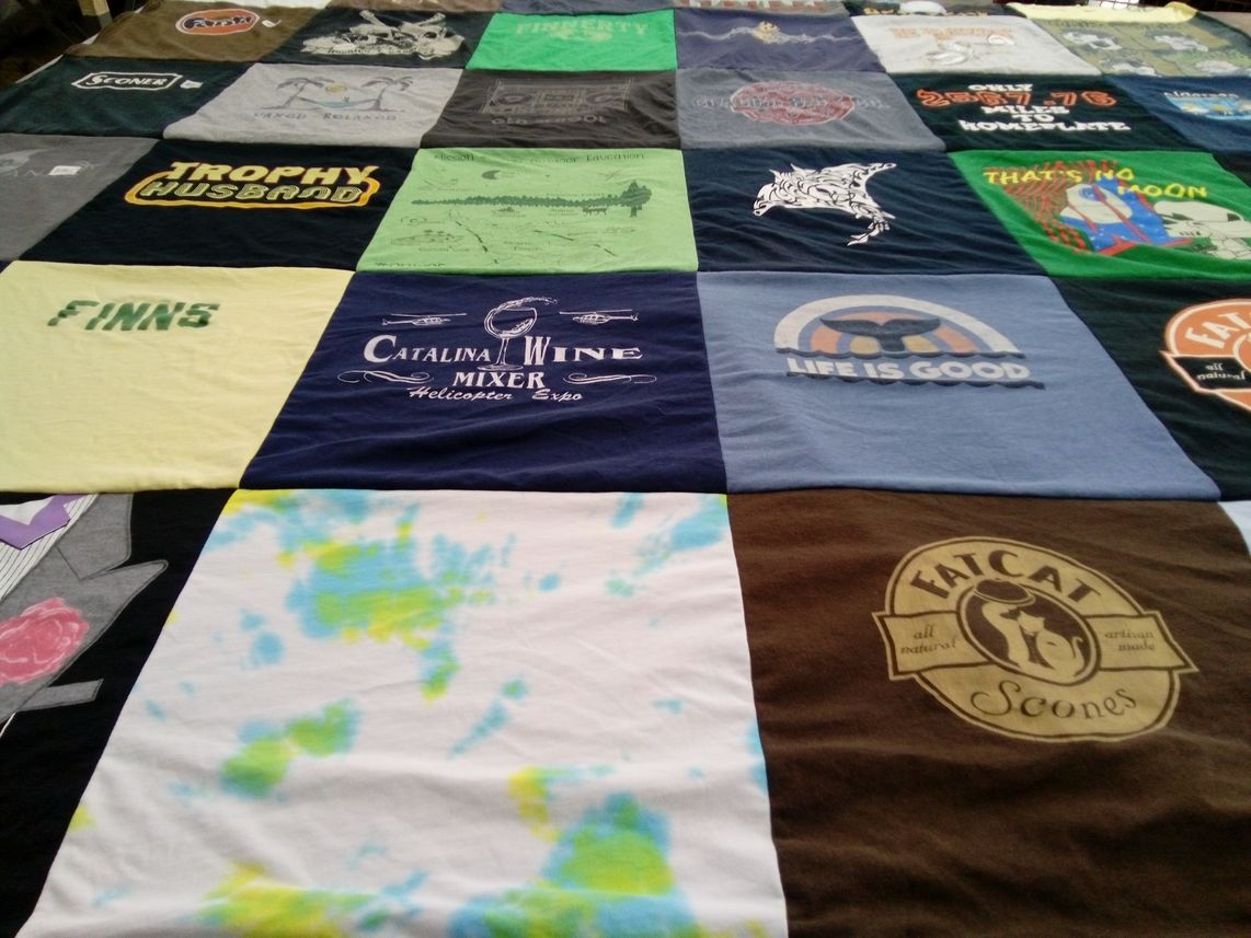 T-shirt quilt with cooking, wine tasting themes by Autumn from CA