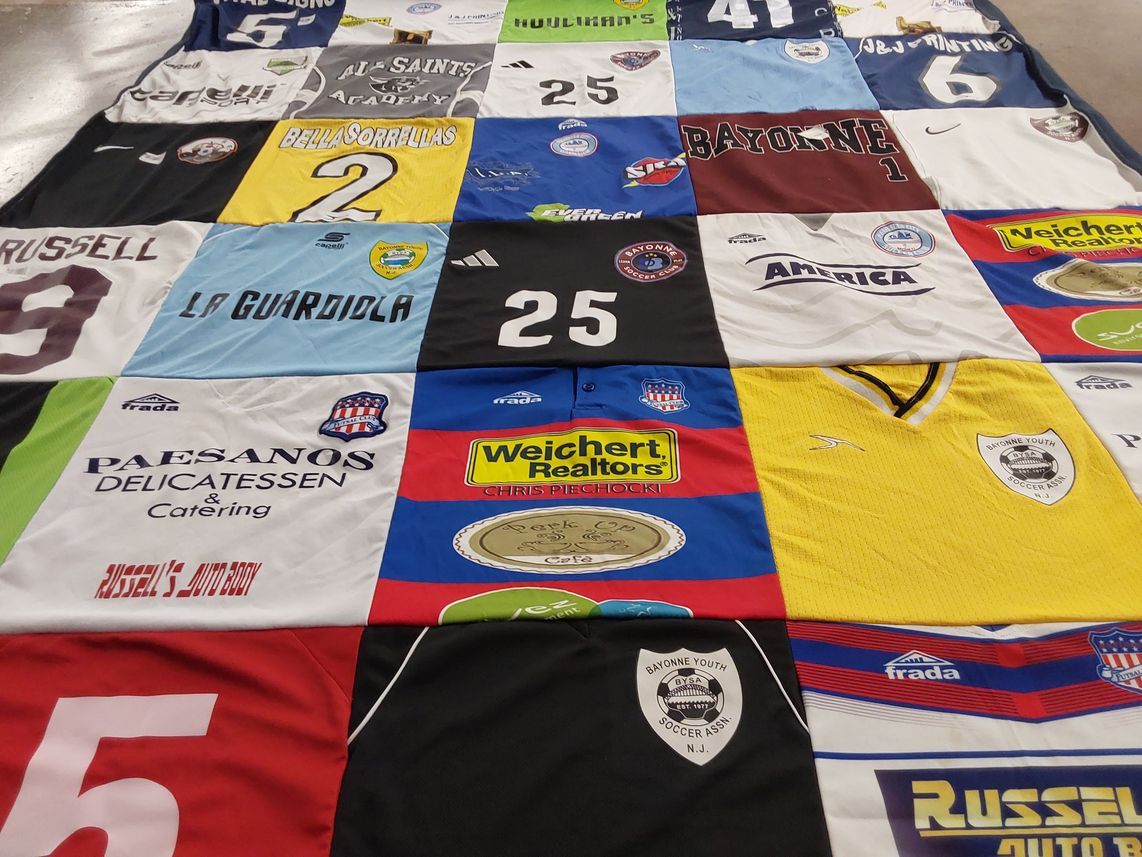 T-shirt quilt featuring bayonne youth soccer association by Nadine from NJ