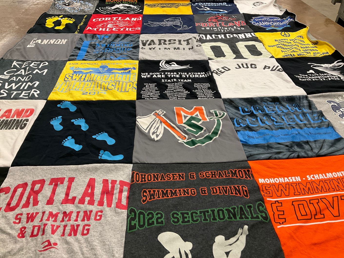 T-shirt quilt featuring cortland swimming, mohonasen swimming and diving by Vanessa from NY