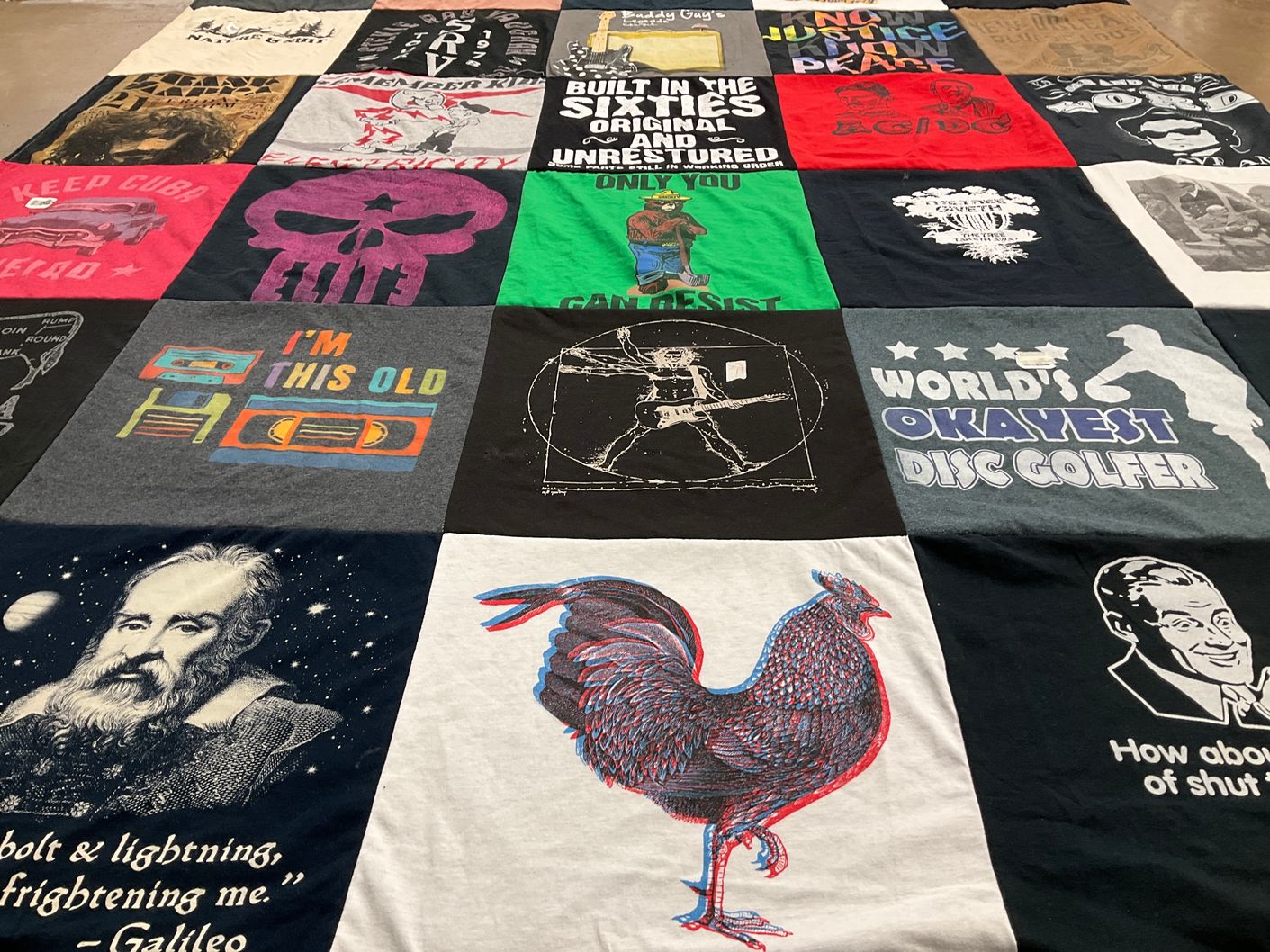 T-shirt quilt with disc golf, astronomy themes by Steve from IL