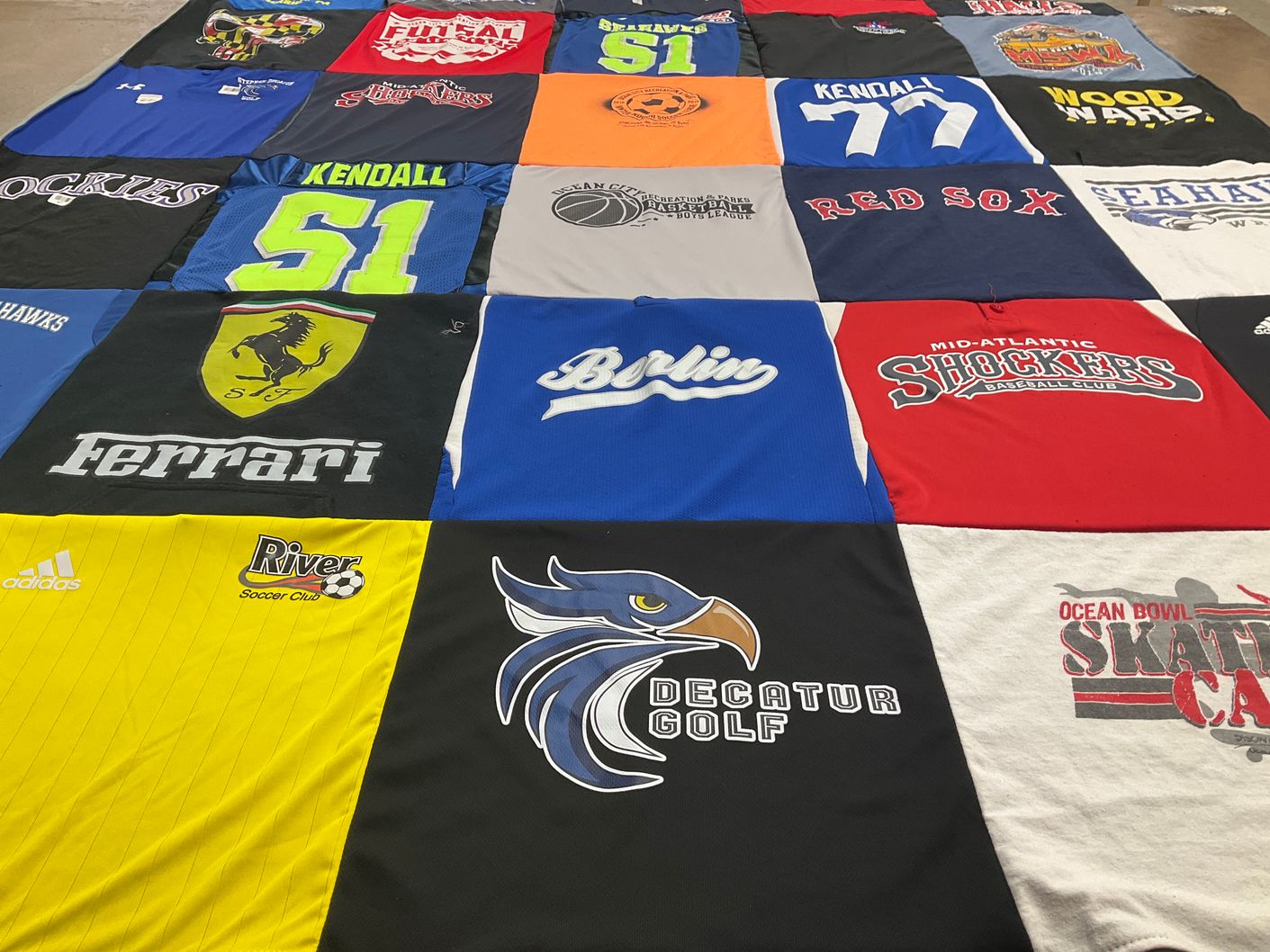 T-shirt quilt with sports, soccer themes by Alyson from MD