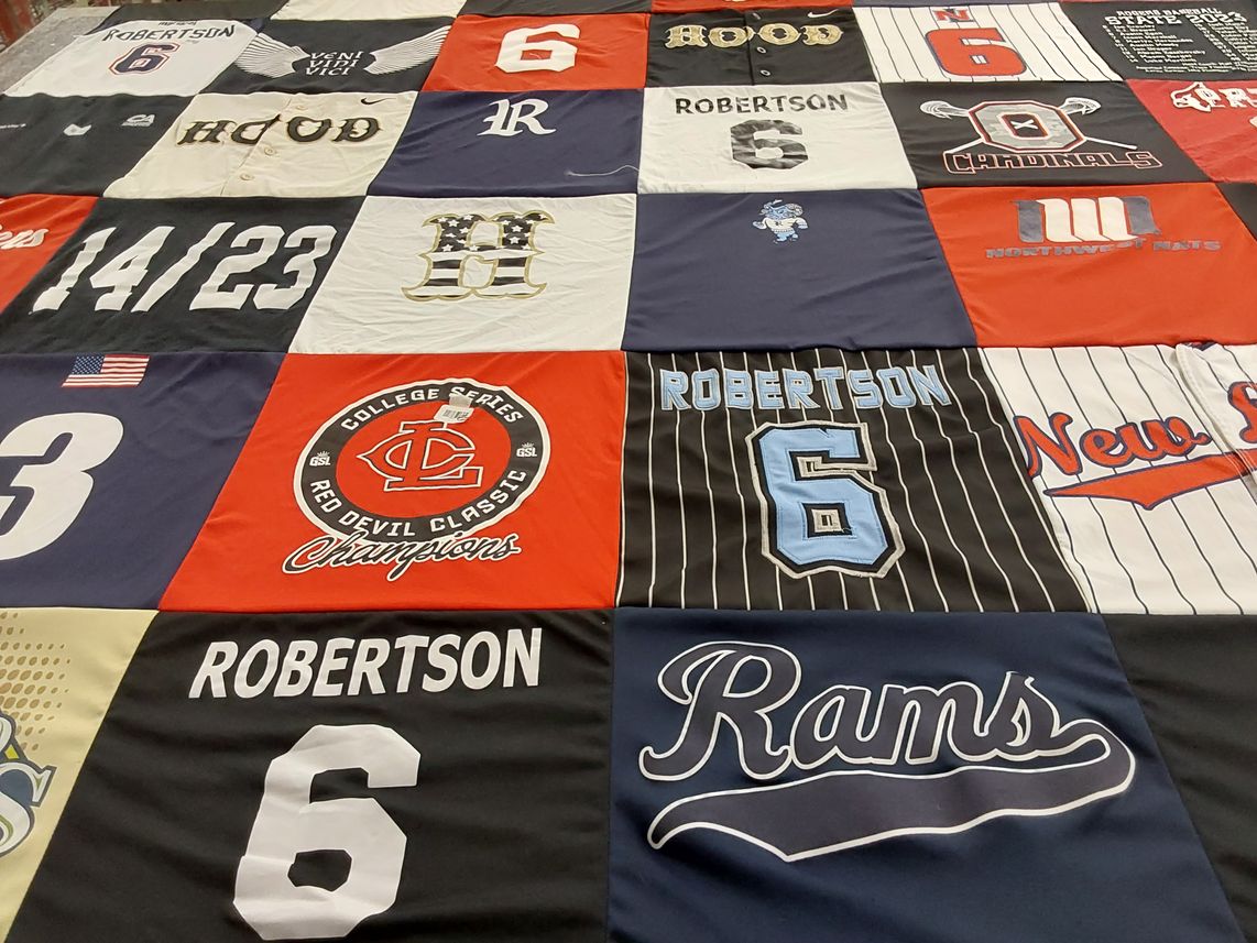 T-shirt quilt featuring red devil, ram by Sarah from WA