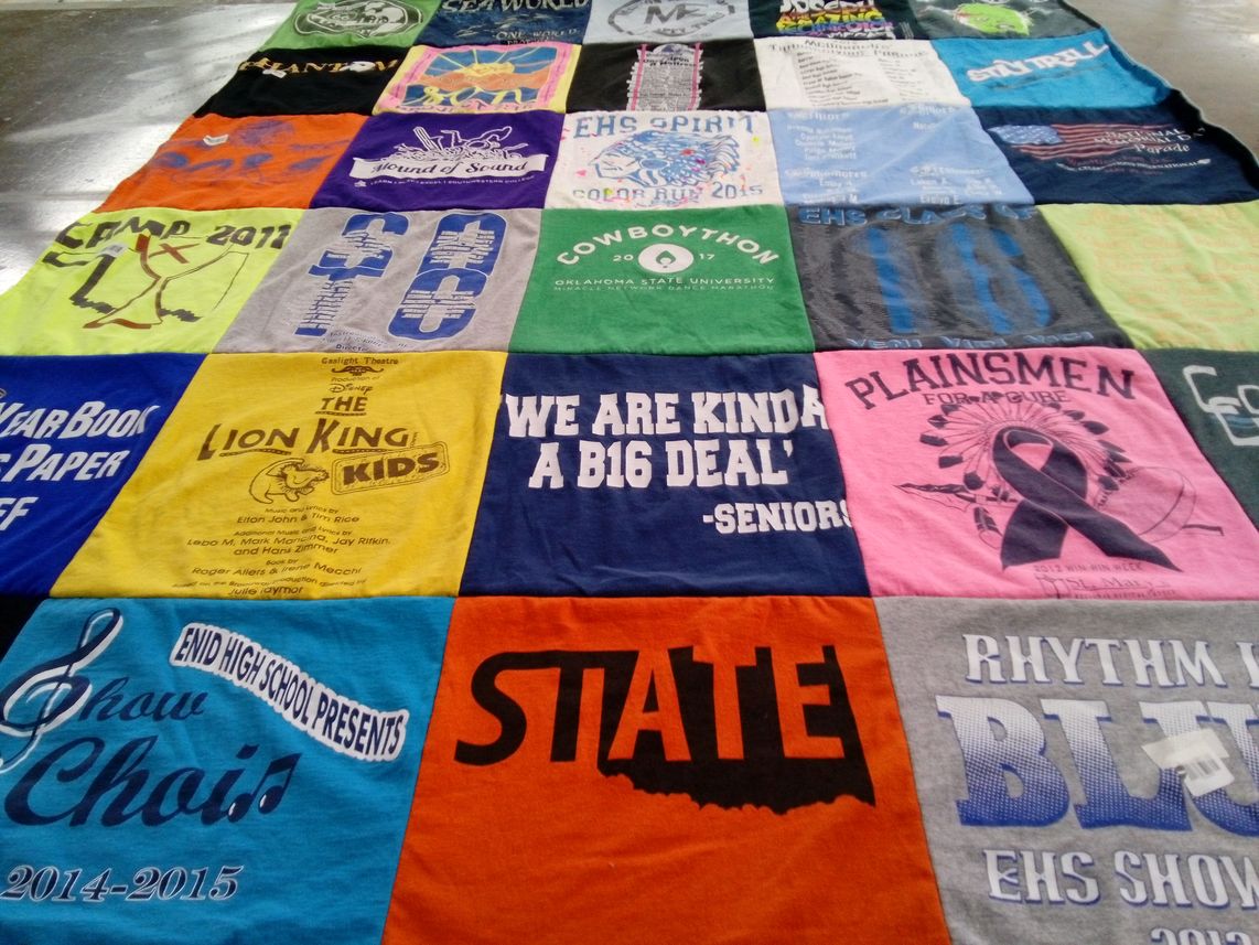 T-shirt quilt from enid high school by Laurie from OK