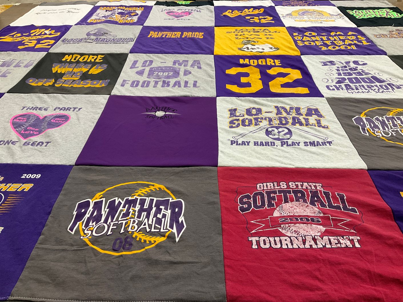 T-shirt quilt featuring lo-ma panthers softball by Jill from NE