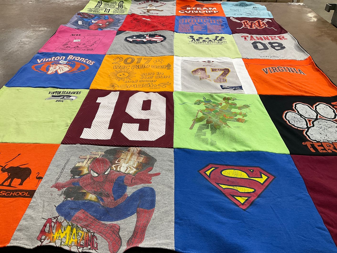 T-shirt quilt featuring vinton broncos, vinton seahawks by KRISTEN from VA