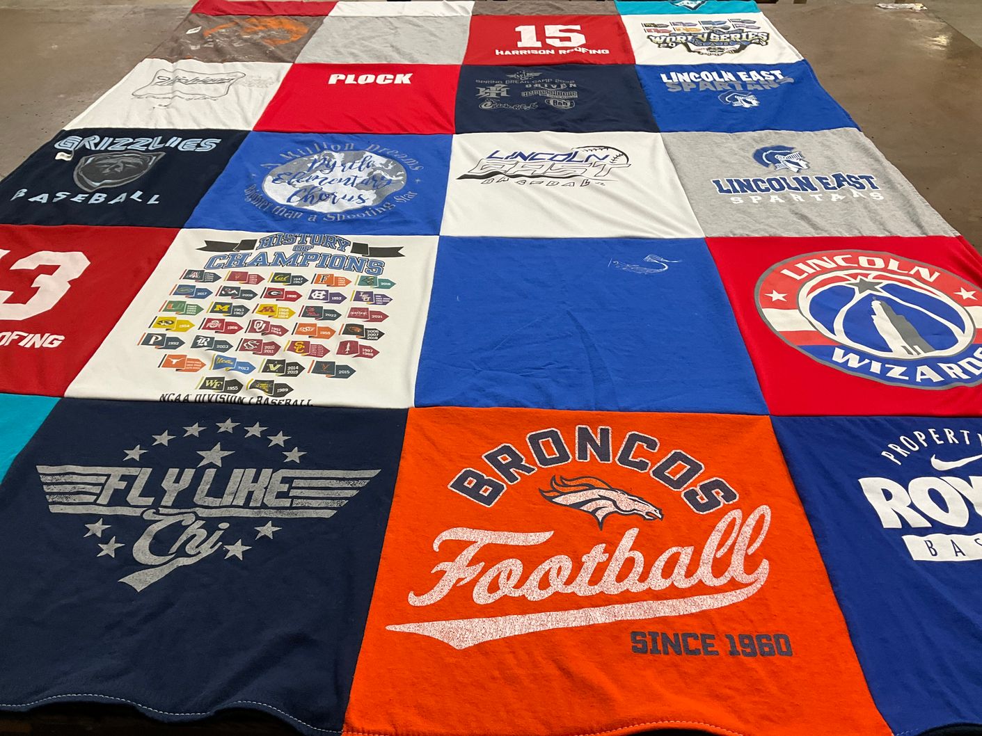 T-shirt quilt featuring lincoln east spartans, denver broncos by Steve from NE