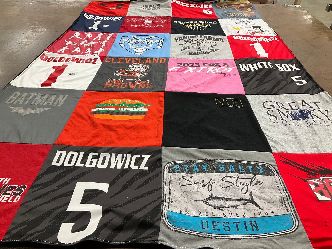 T-shirt quilt with sports, superheroes themes by Lisa from OH