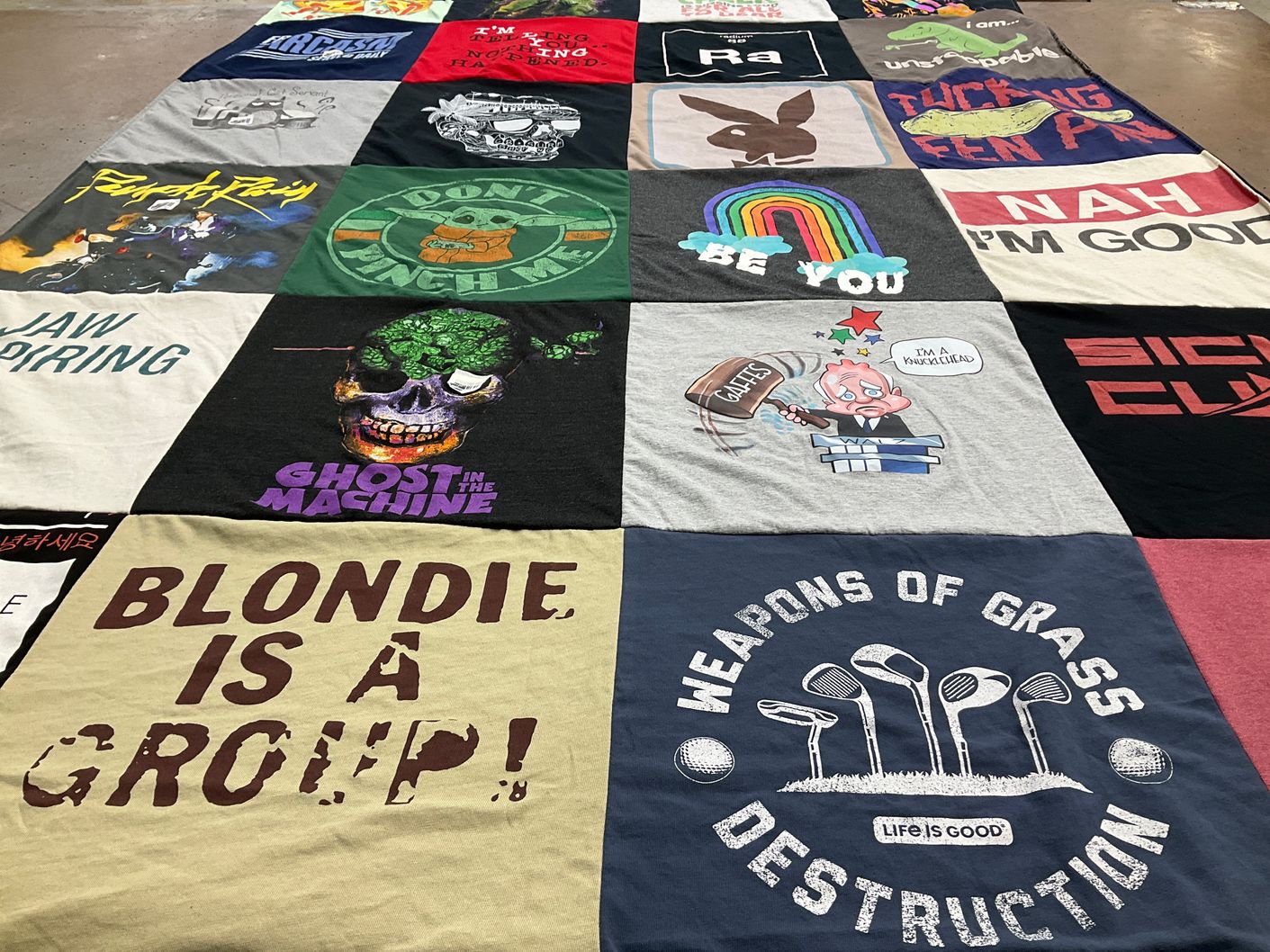 T-shirt quilt with music, art themes by Summer from NC