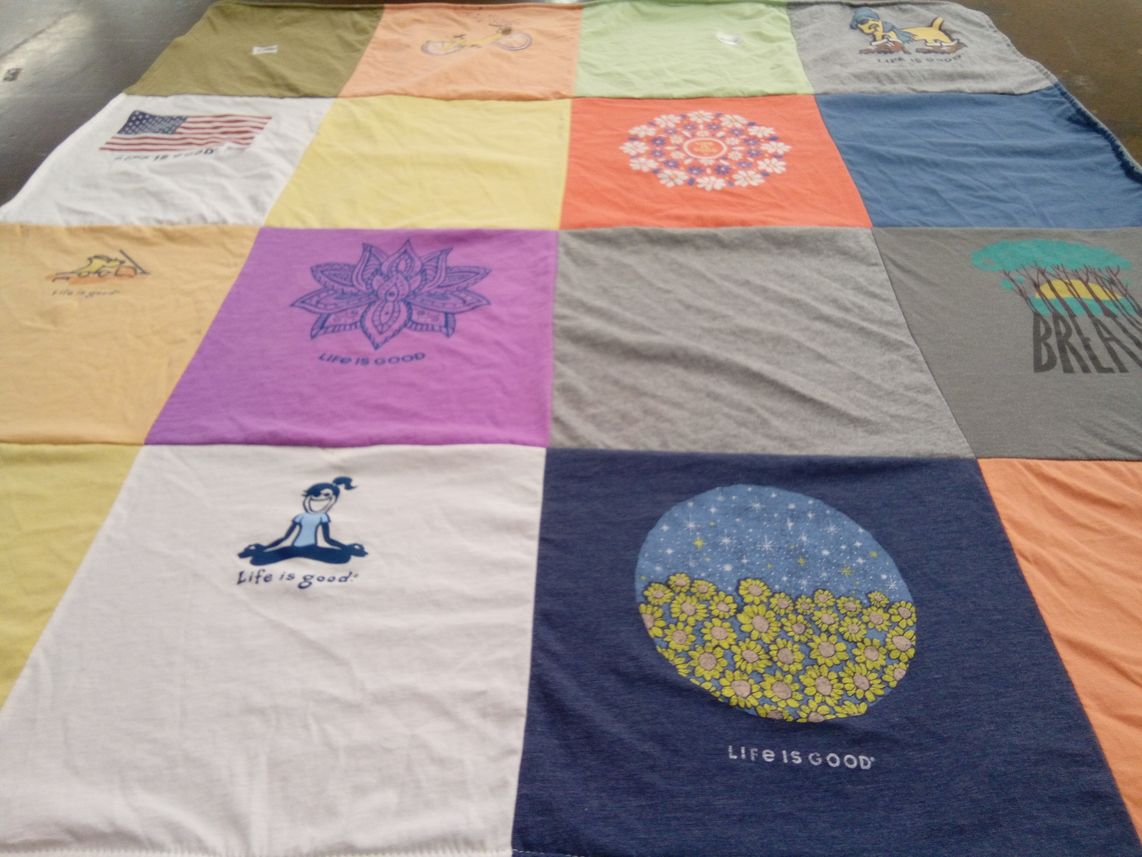 T-shirt quilt with outdoor activities, wellness themes by LINDSAY from CA