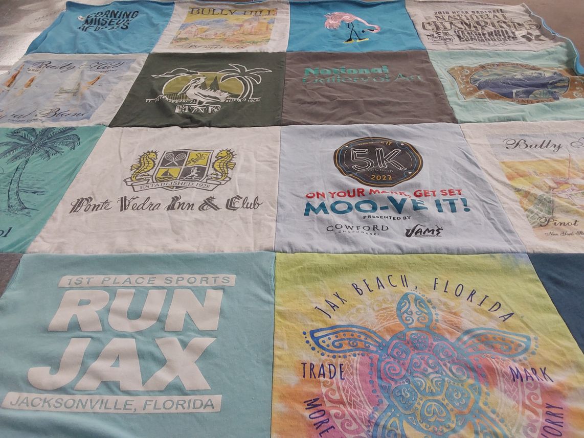 T-shirt quilt with running, arts themes by Lyda from MD