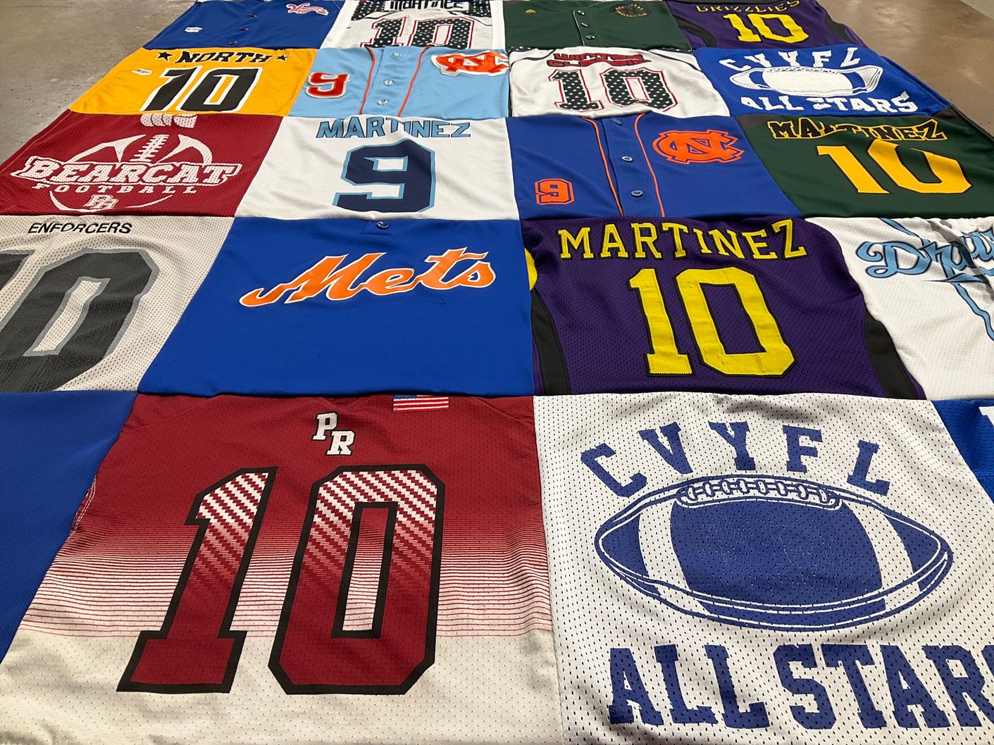 T-shirt quilt with sports, baseball themes by Kali from CA