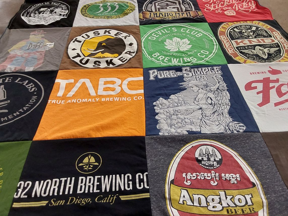 T-shirt quilt with craft beer, brewing themes by Sarek from MD