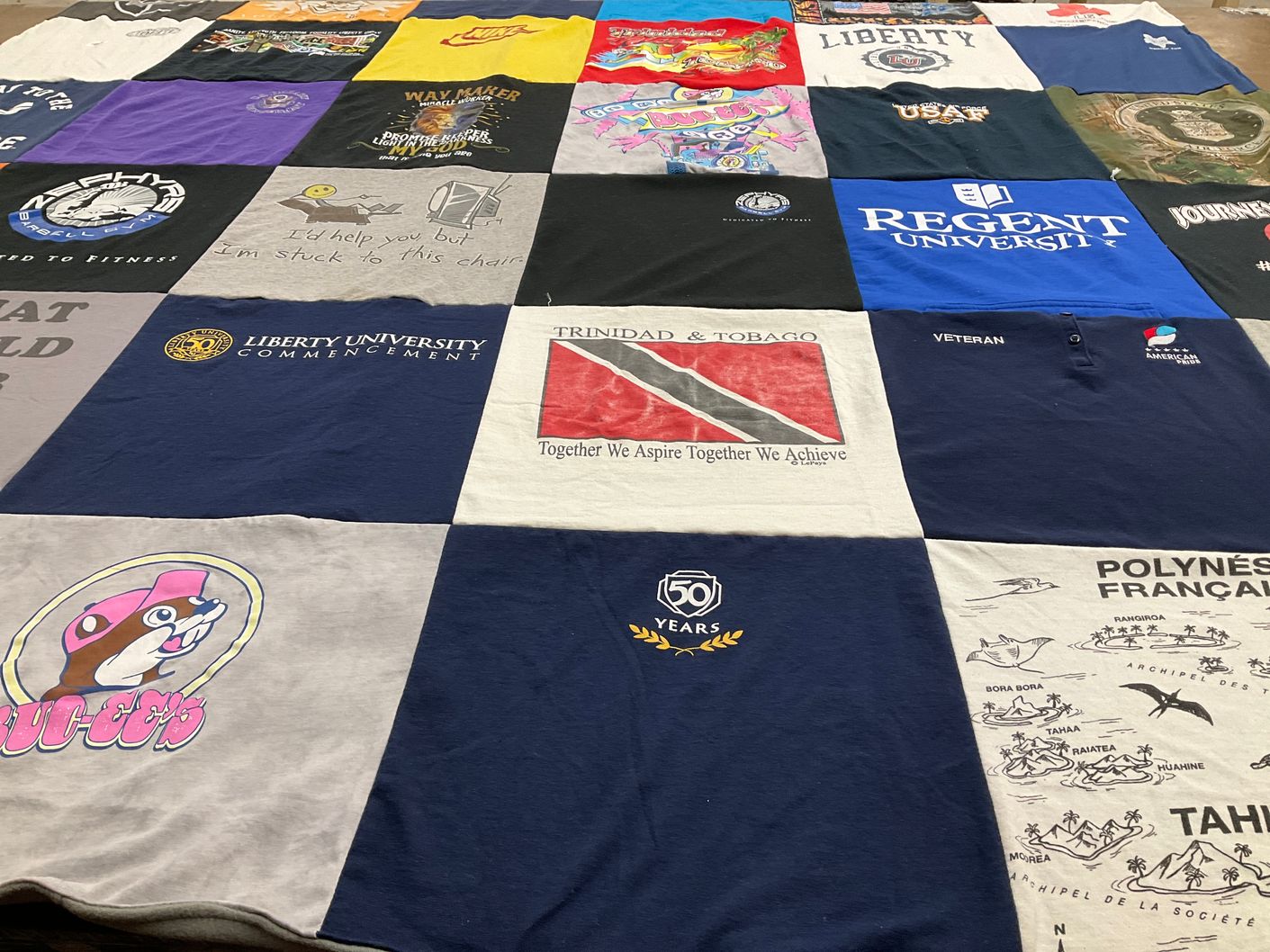 T-shirt quilt from liberty university, regent university by Barbara from OH