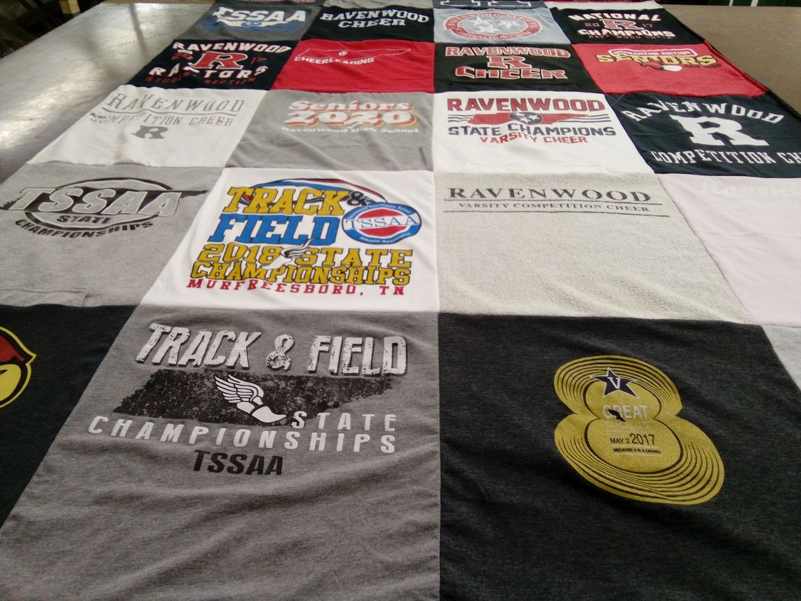 T-shirt quilt featuring ravenwood high school cheerleading, ravenwood high school track and field by Ashton from TN