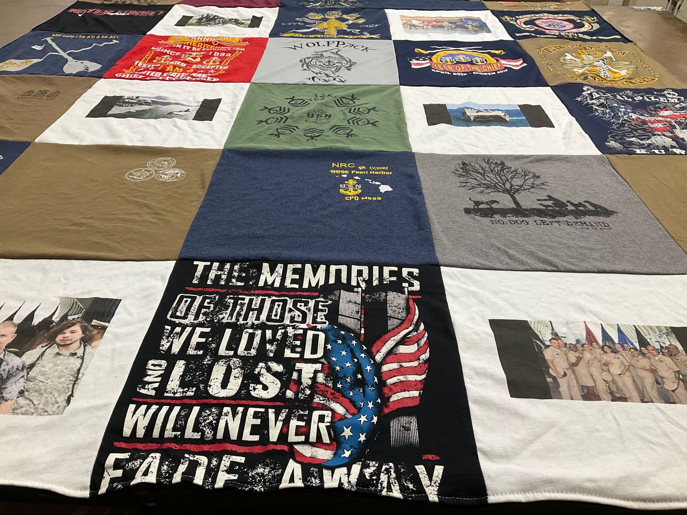 T-shirt quilt with military, remembrance themes by Tina from HI