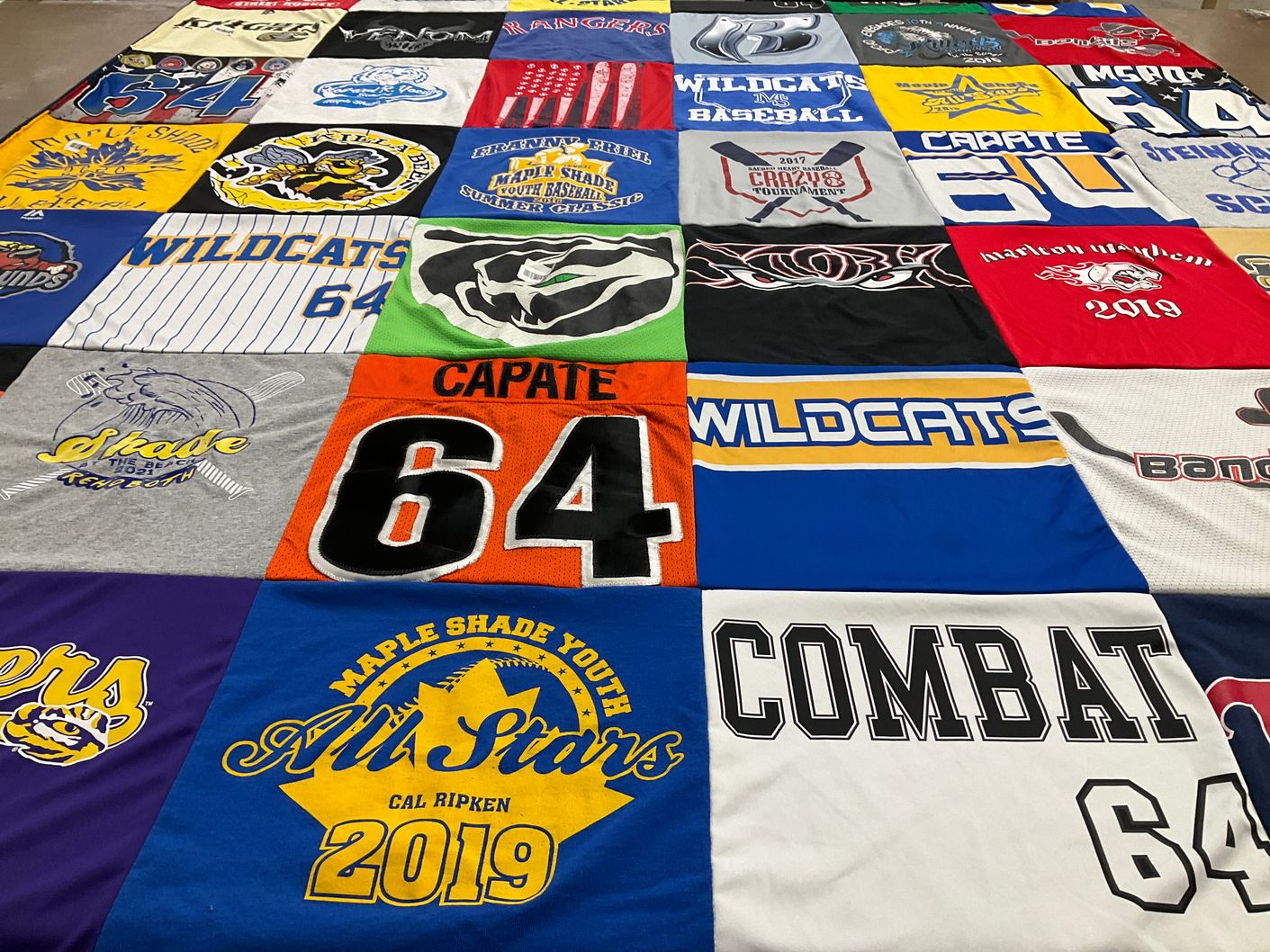 T-shirt quilt featuring wildcats, maple shade youth by Heather from NJ