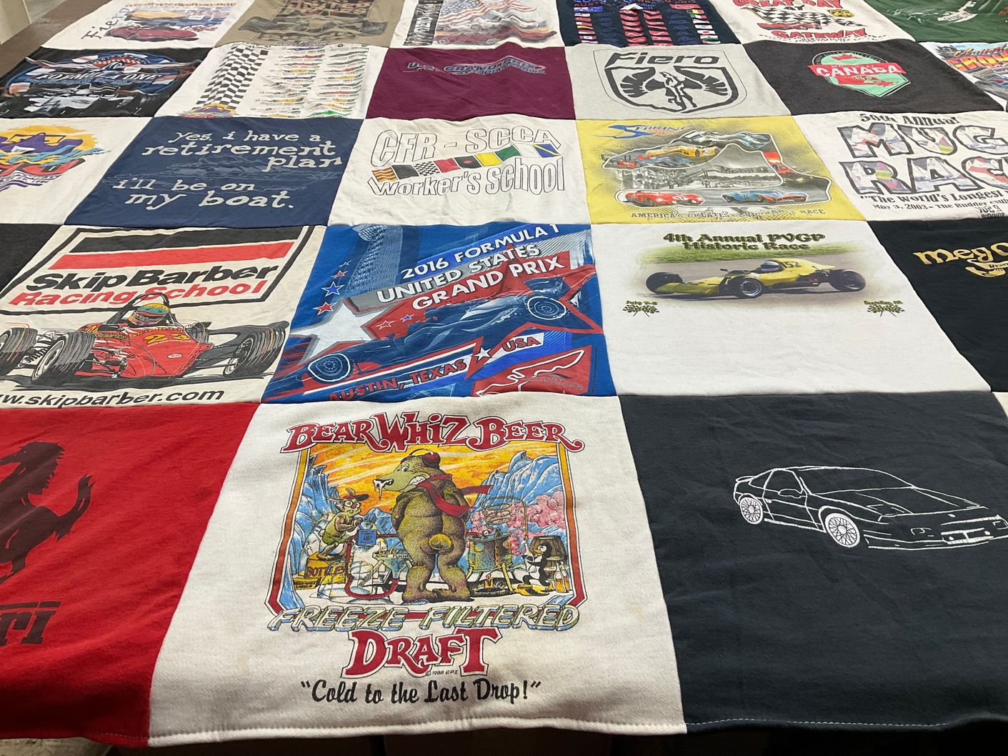 T-shirt quilt with racing, automobiles themes by Gordon from FL