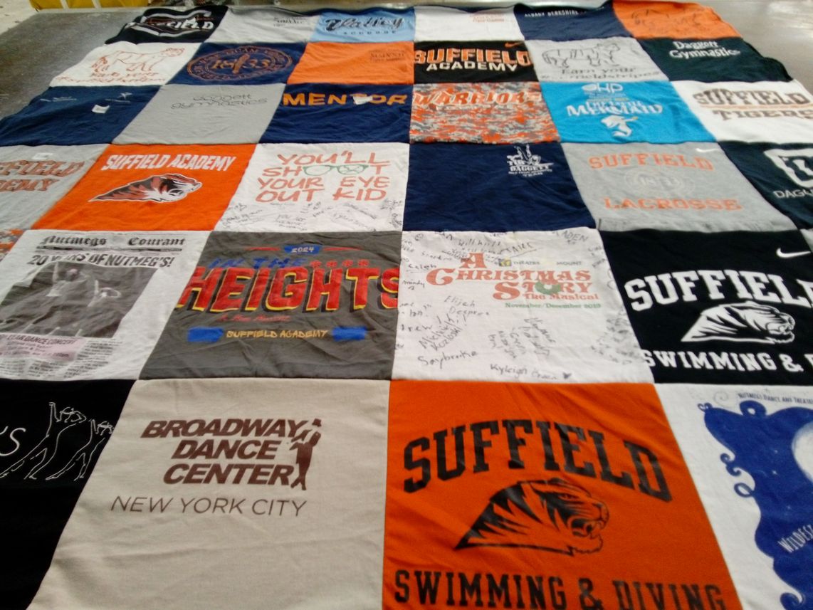 T-shirt quilt featuring suffield tigers by Sarah Rose from MA