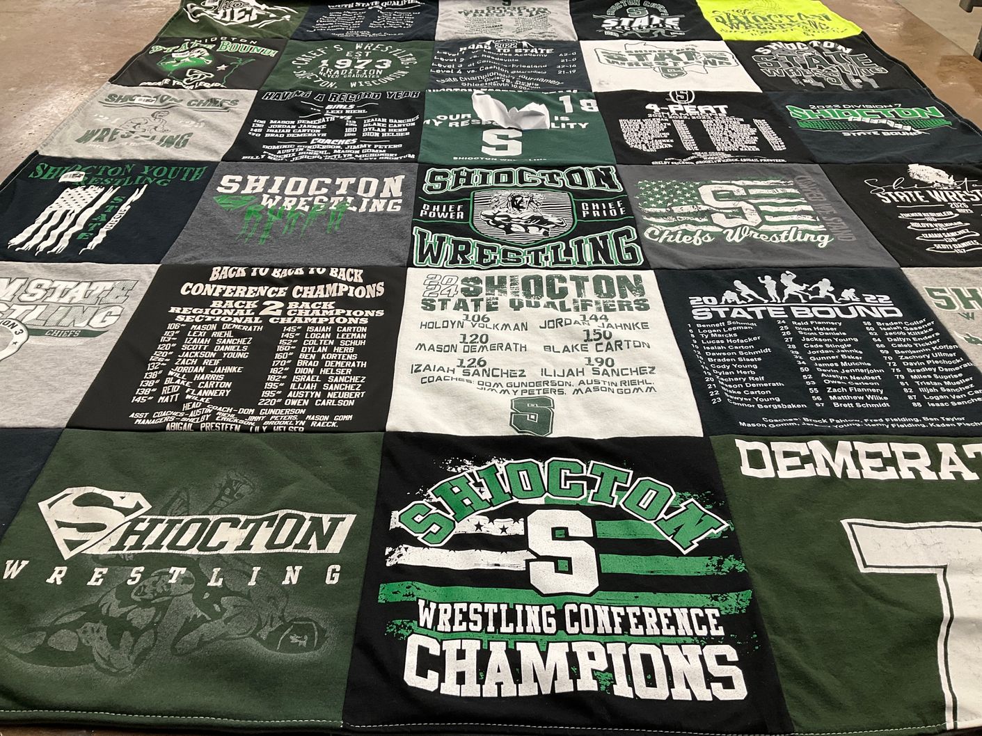 T-shirt quilt featuring shiocoton wrestling by Rachel from WI