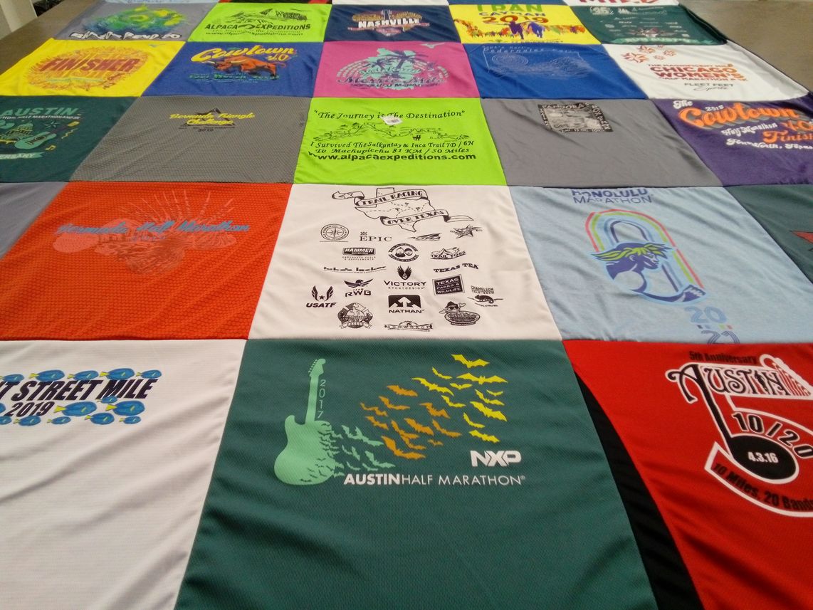 T-shirt quilt with running, marathons themes by Monica from TX