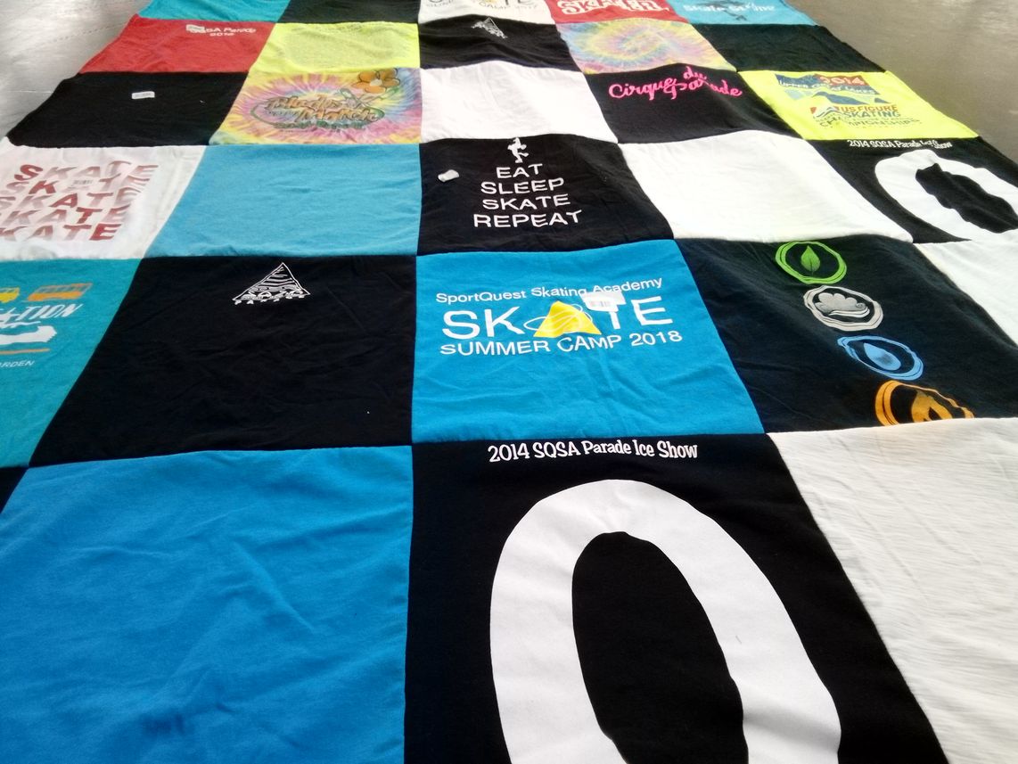 T-shirt quilt with skating, camping themes by Beverly from MN