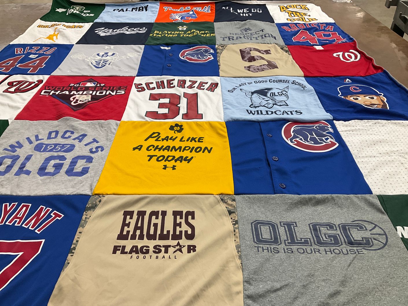 T-shirt quilt featuring chicago cubs, new york yankees by jennifer from VA