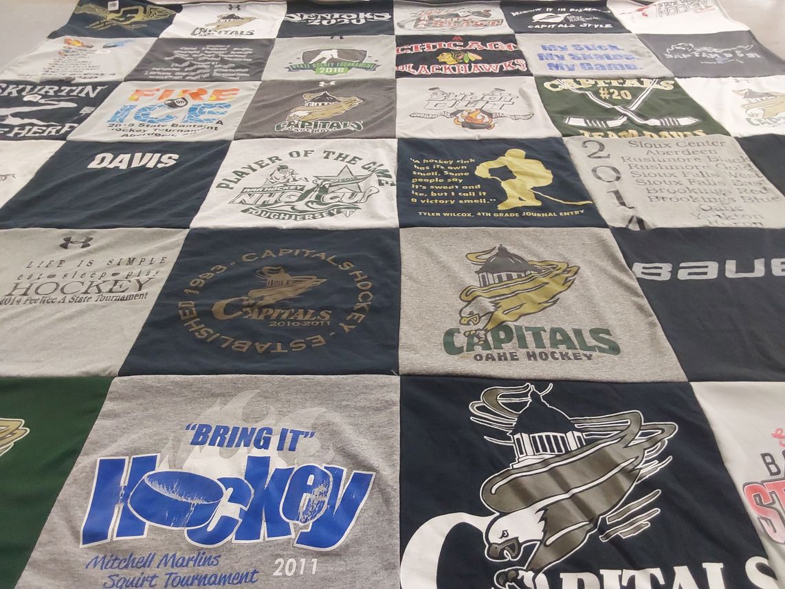 T-shirt quilt featuring oake hockey capitals, mitchell marlins by Beth from SD