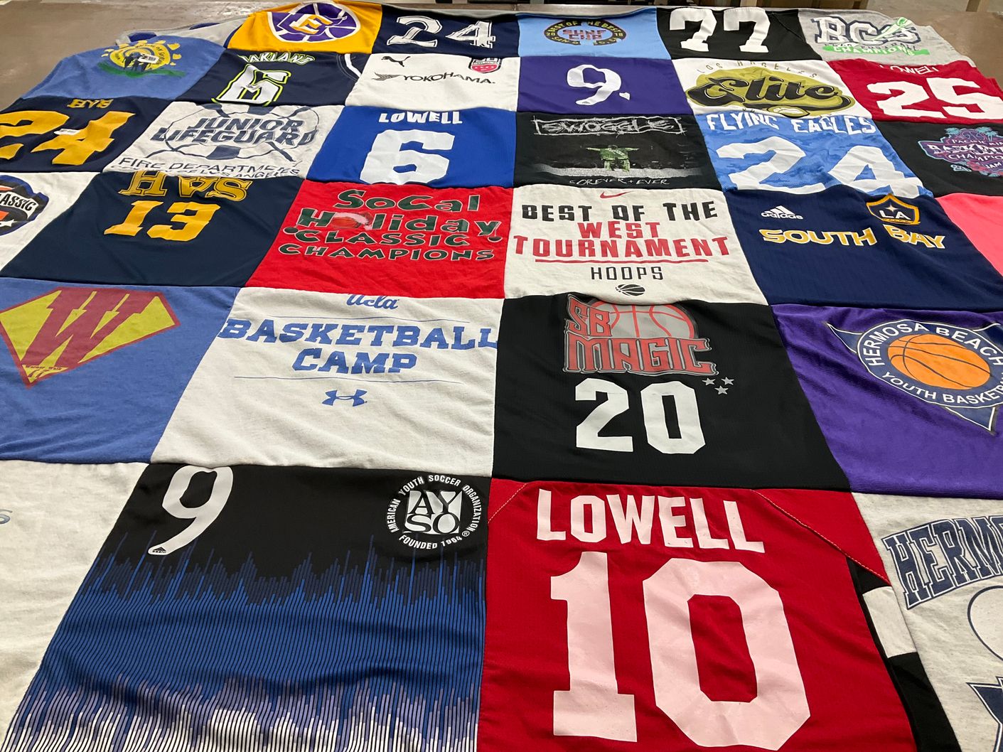 T-shirt quilt featuring lowell, south bay flying eagles by Cathy from CA