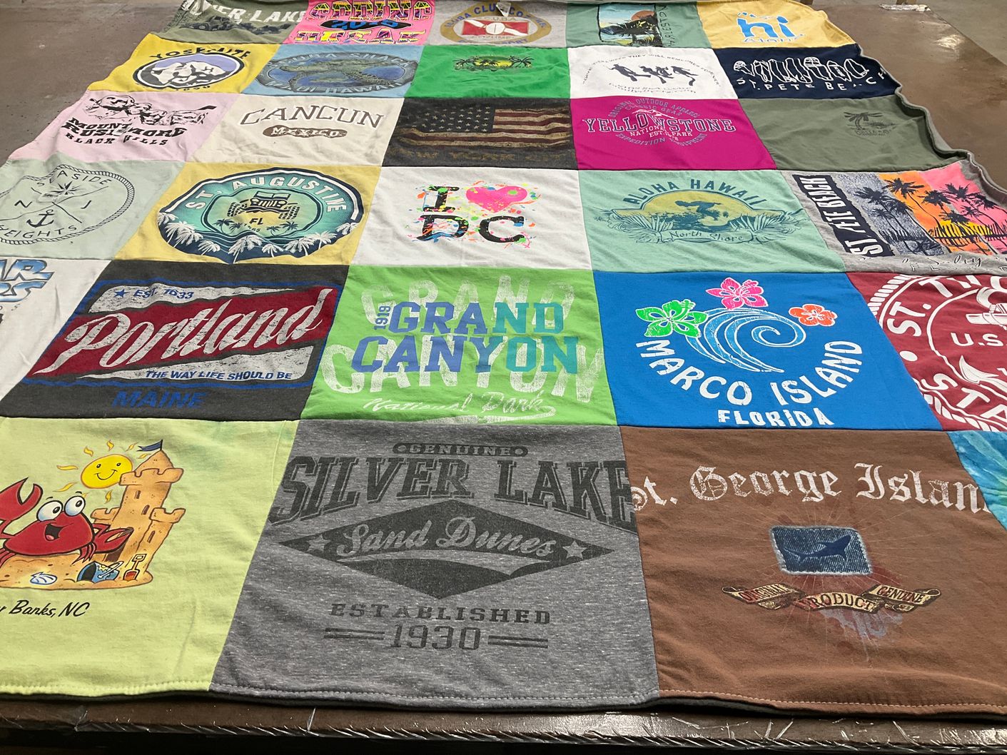 T-shirt quilt with travel, beaches themes by James from OH