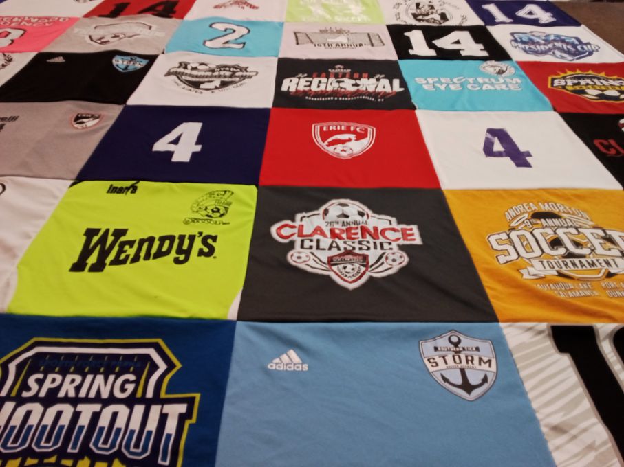 T-shirt quilt with soccer, sports themes by Nikole from NY