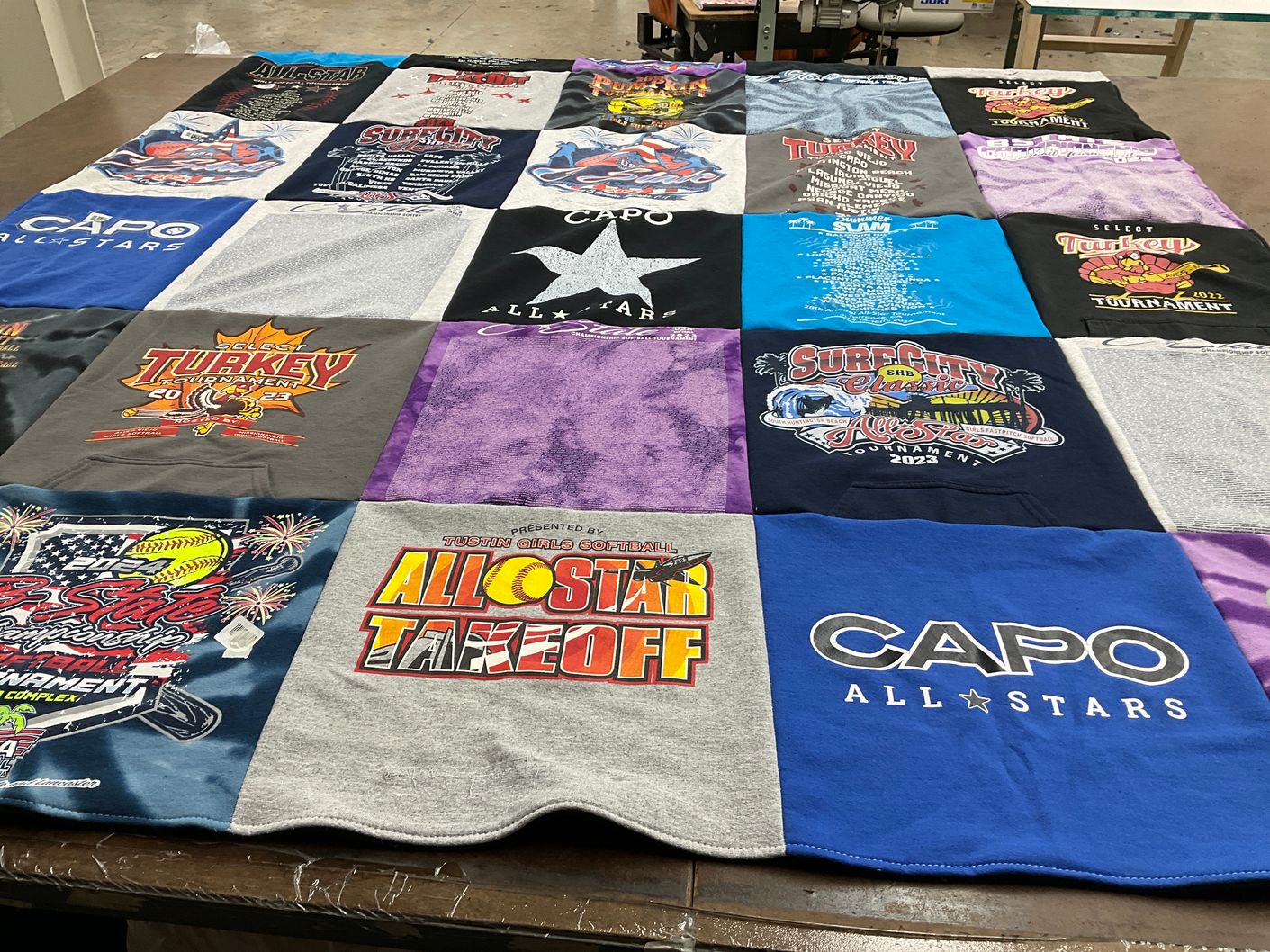 T-shirt quilt with softball, tournaments themes by Todd from CA
