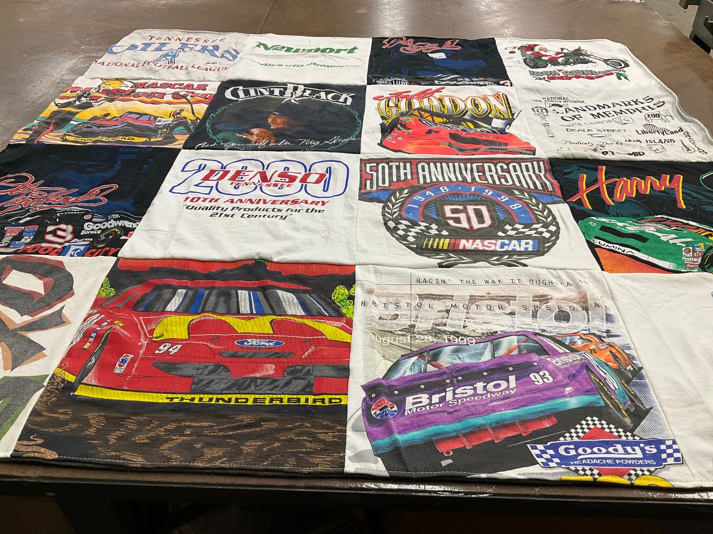 T-shirt quilt with nascar, music themes by Evelyn from TN