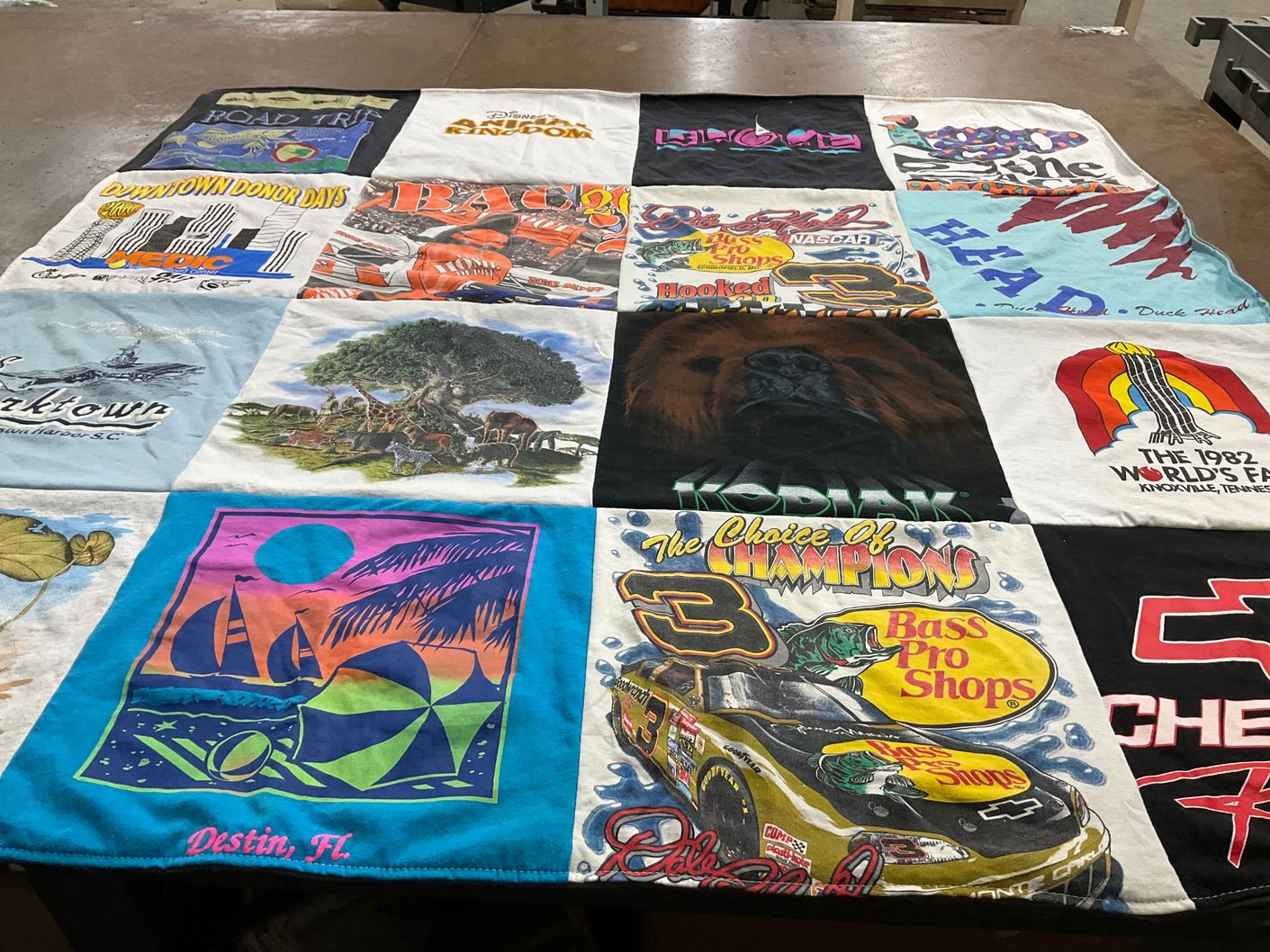 T-shirt quilt with travel, fishing themes by Evelyn from TN