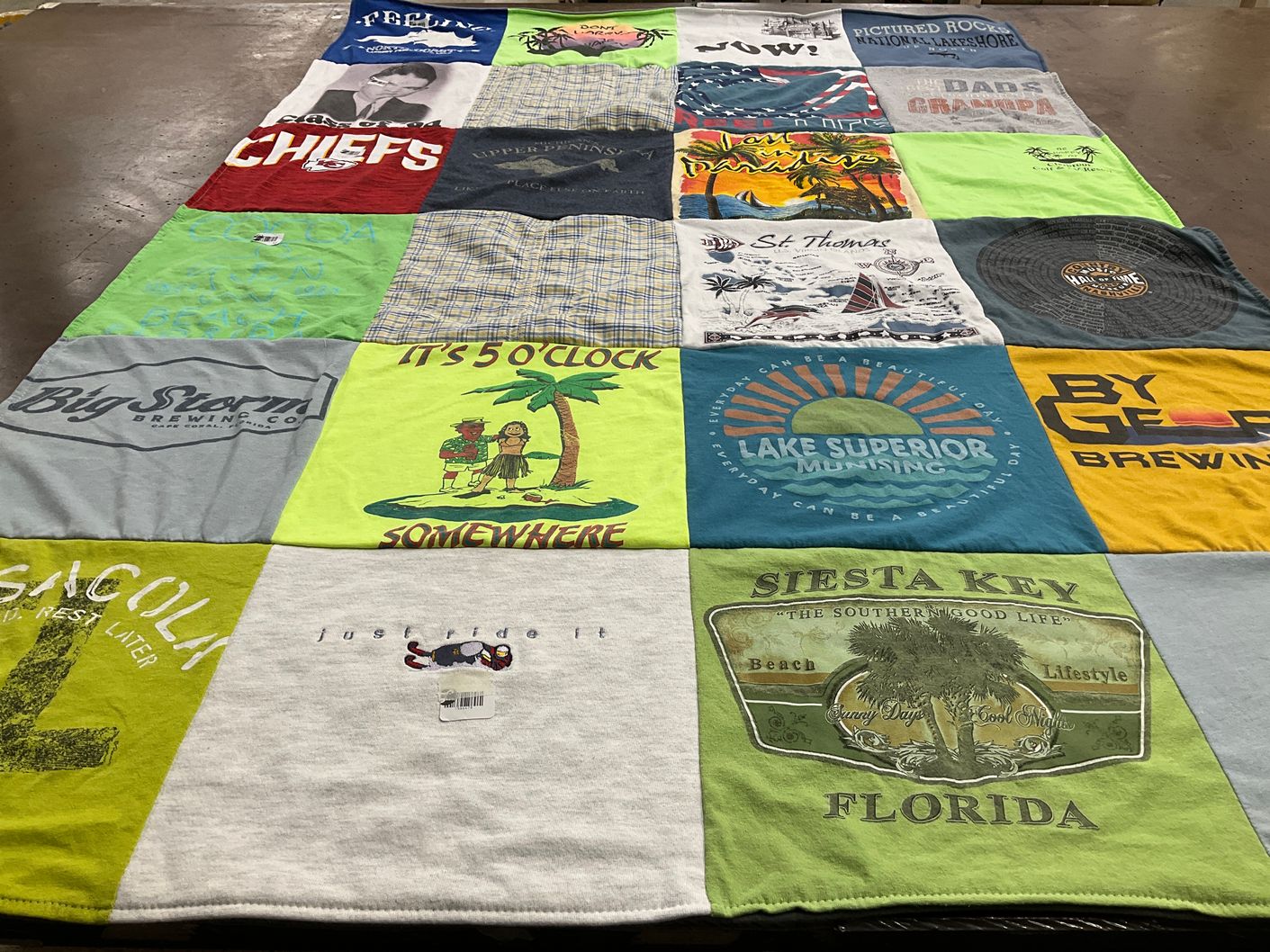 T-shirt quilt with brewing, beach themes by Diane from VA