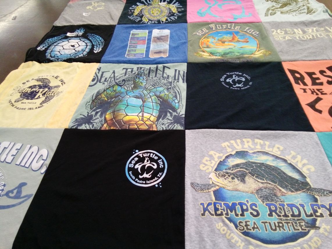 T-shirt quilt with marine life, conservation themes by Purinton from MO