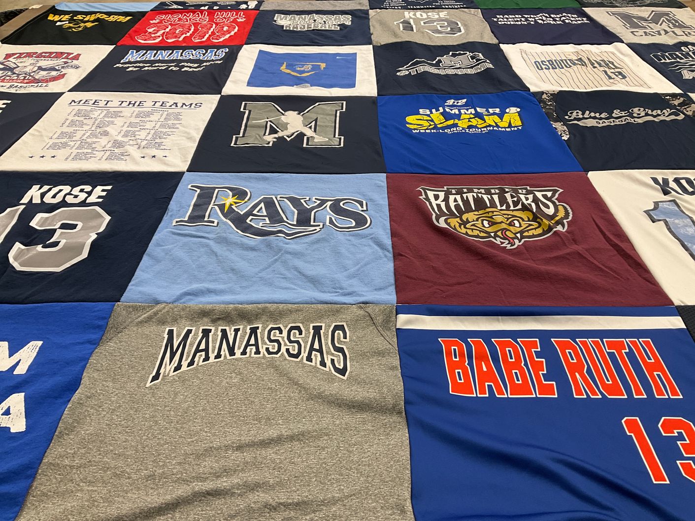 T-shirt quilt featuring timber rattlers, babe ruth baseball league by Sherry from VA
