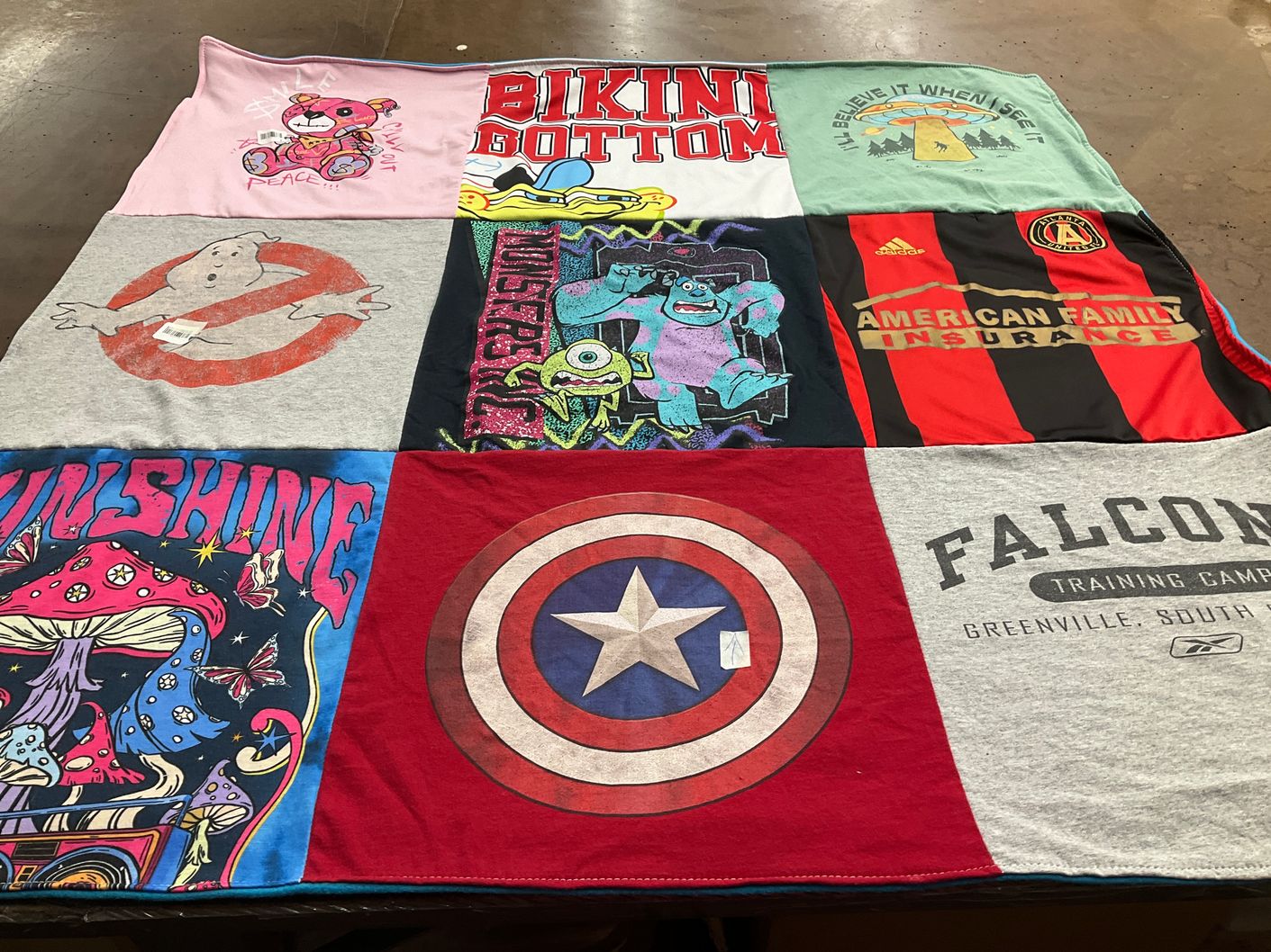 T-shirt quilt with cartoons, sports themes by Gabriela from GA