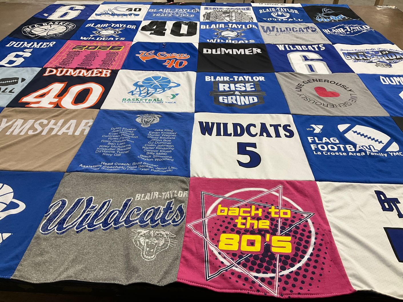 T-shirt quilt featuring blair-taylor wildcats by Angela from WI