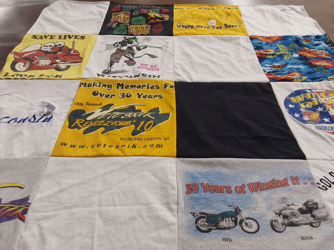 T-shirt quilt with motorcycles, events themes by Ronda from WI