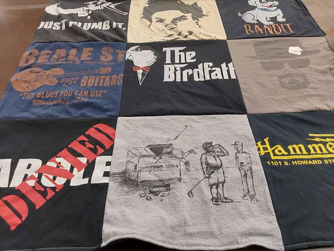 T-shirt quilt with music, guitars themes by Mary from MD