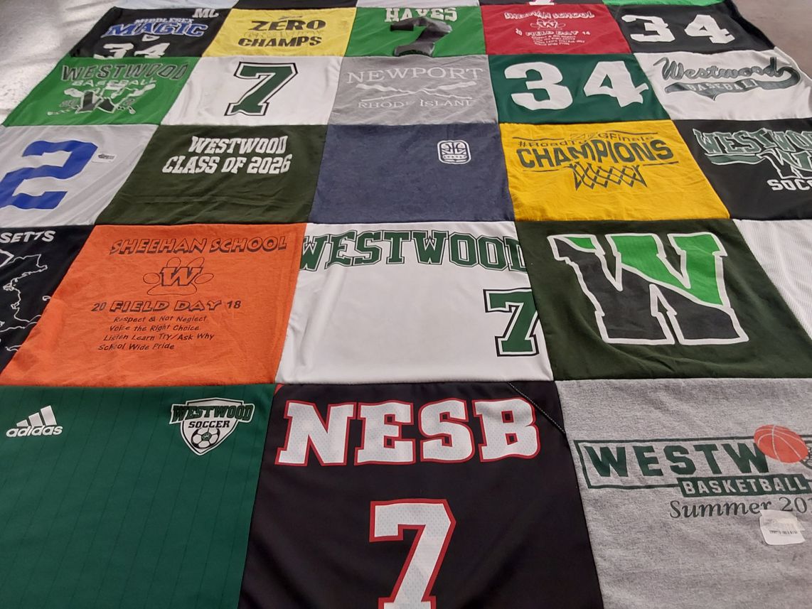 T-shirt quilt featuring westwood soccer, westwood basketball by Erin from MA