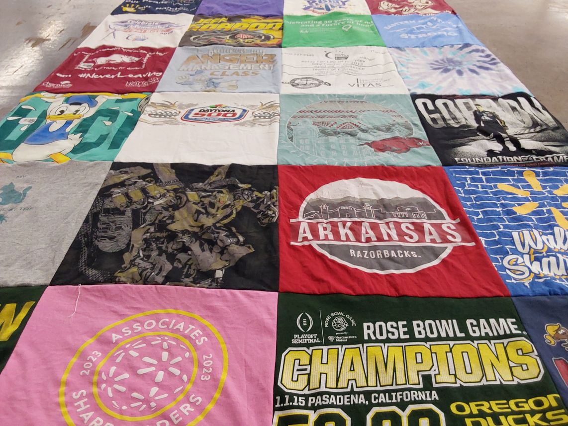 T-shirt quilt featuring university of oregon ducks, university of arkansas razorbacks by Felisha from AR