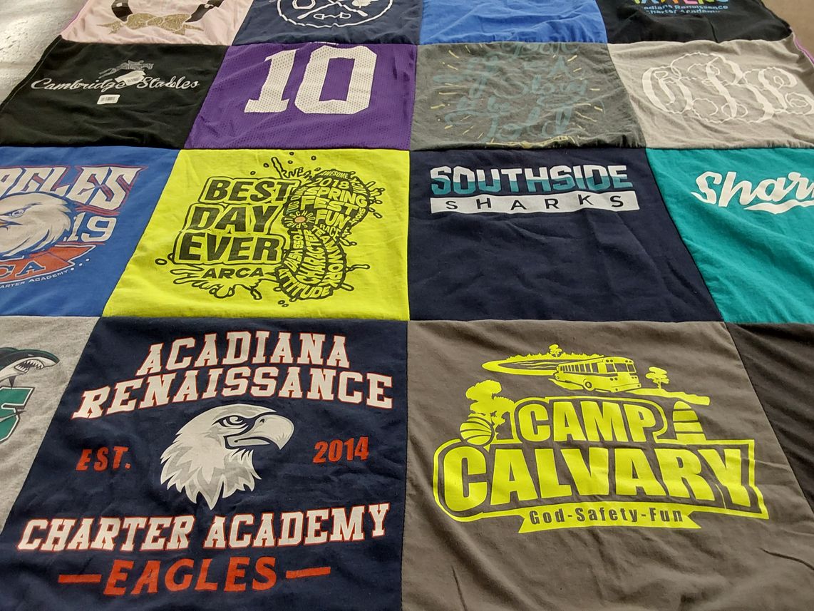 T-shirt quilt featuring southside sharks by Lacey from LA