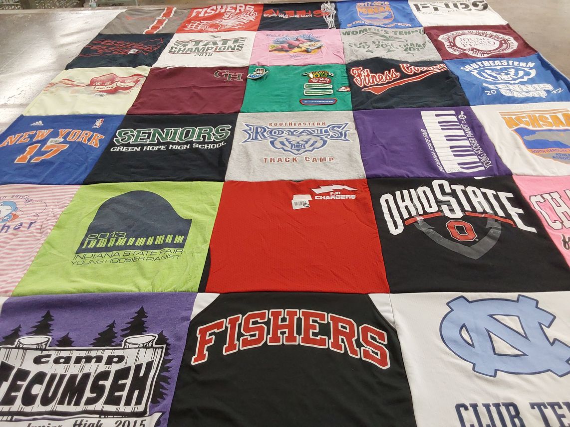 T-shirt quilt featuring ohio state university, fishers high school by Sarah from NC