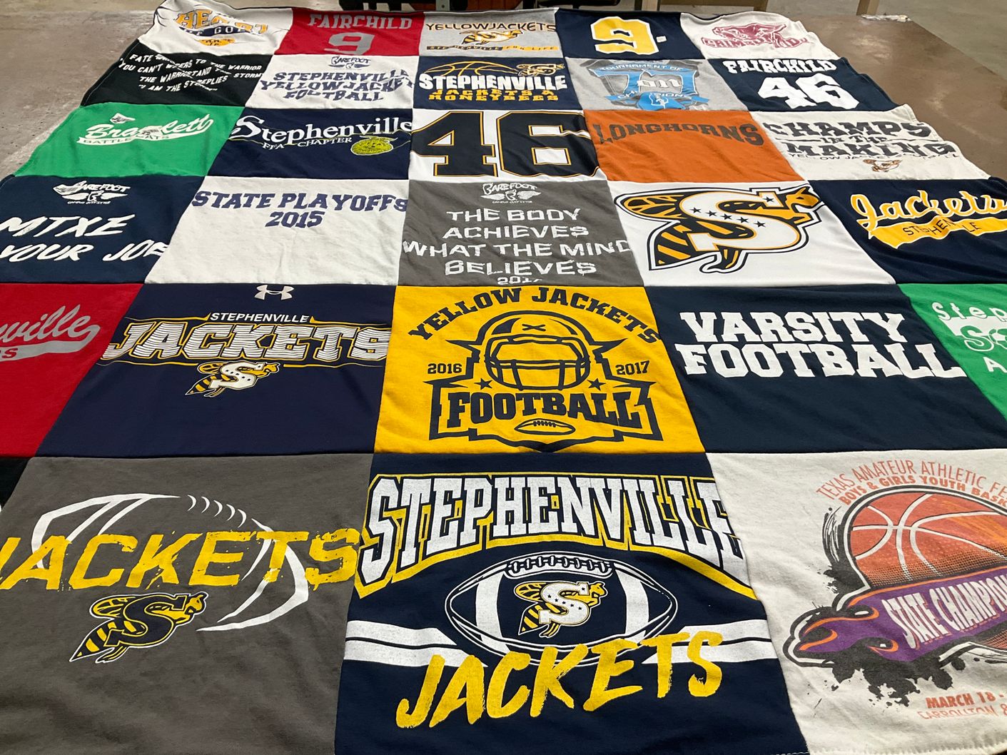 T-shirt quilt featuring stephenville yellow jackets by Lani from TX