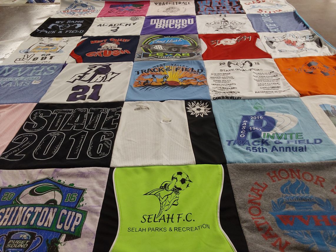 T-shirt quilt featuring selah fc, west valley high school rams by Karen from WA