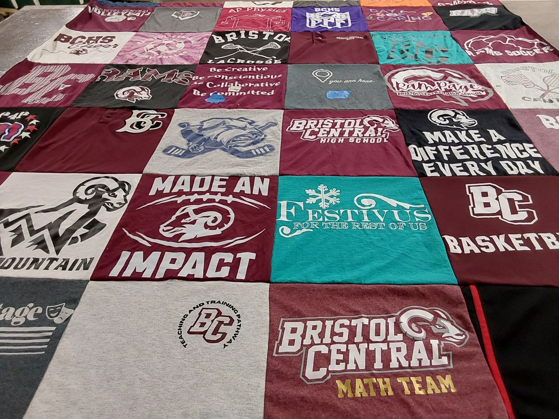 T-shirt quilt featuring bristol central high school rams by Erin from CT