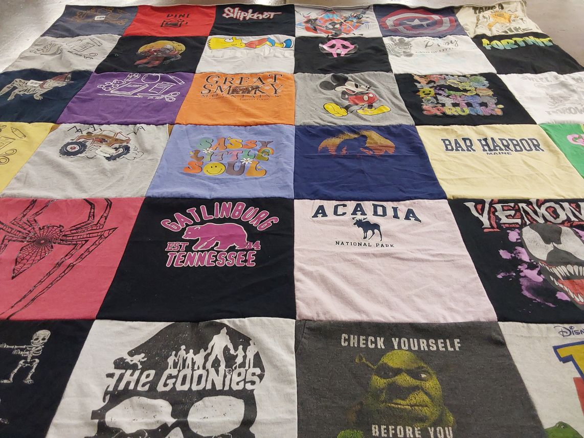 T-shirt quilt with music, humor themes by Tayler from PA