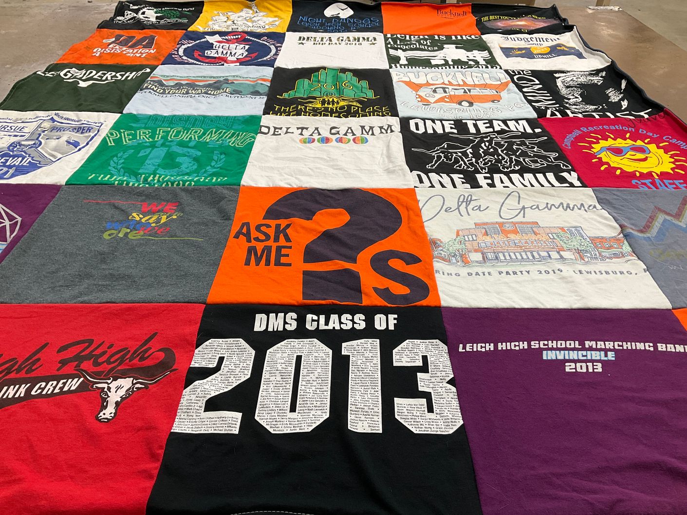 T-shirt quilt from leigh high school, bucknell university by Anita from CA